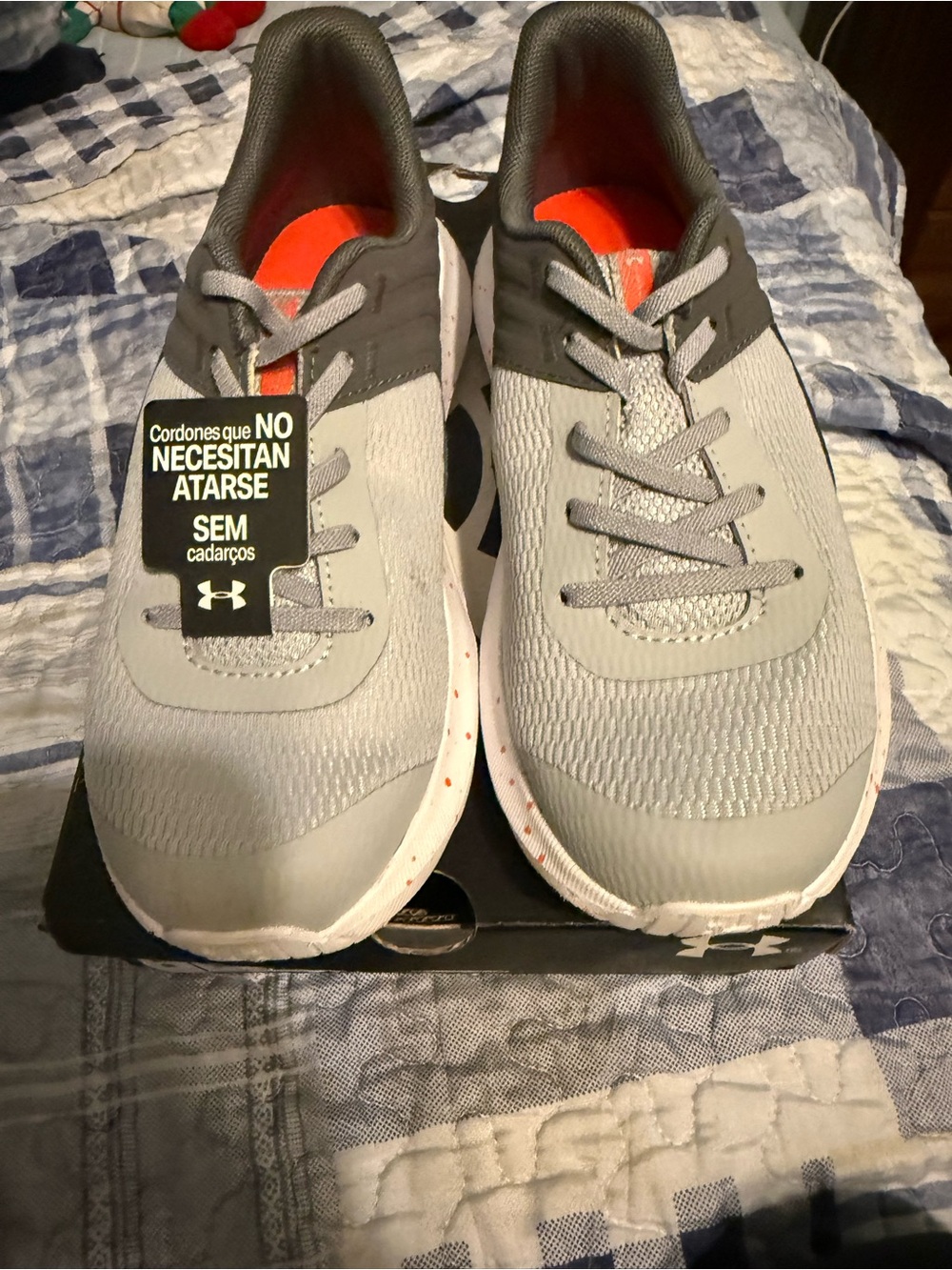 Under Armour Kids Grey and Orange Lace-Free Sneakers